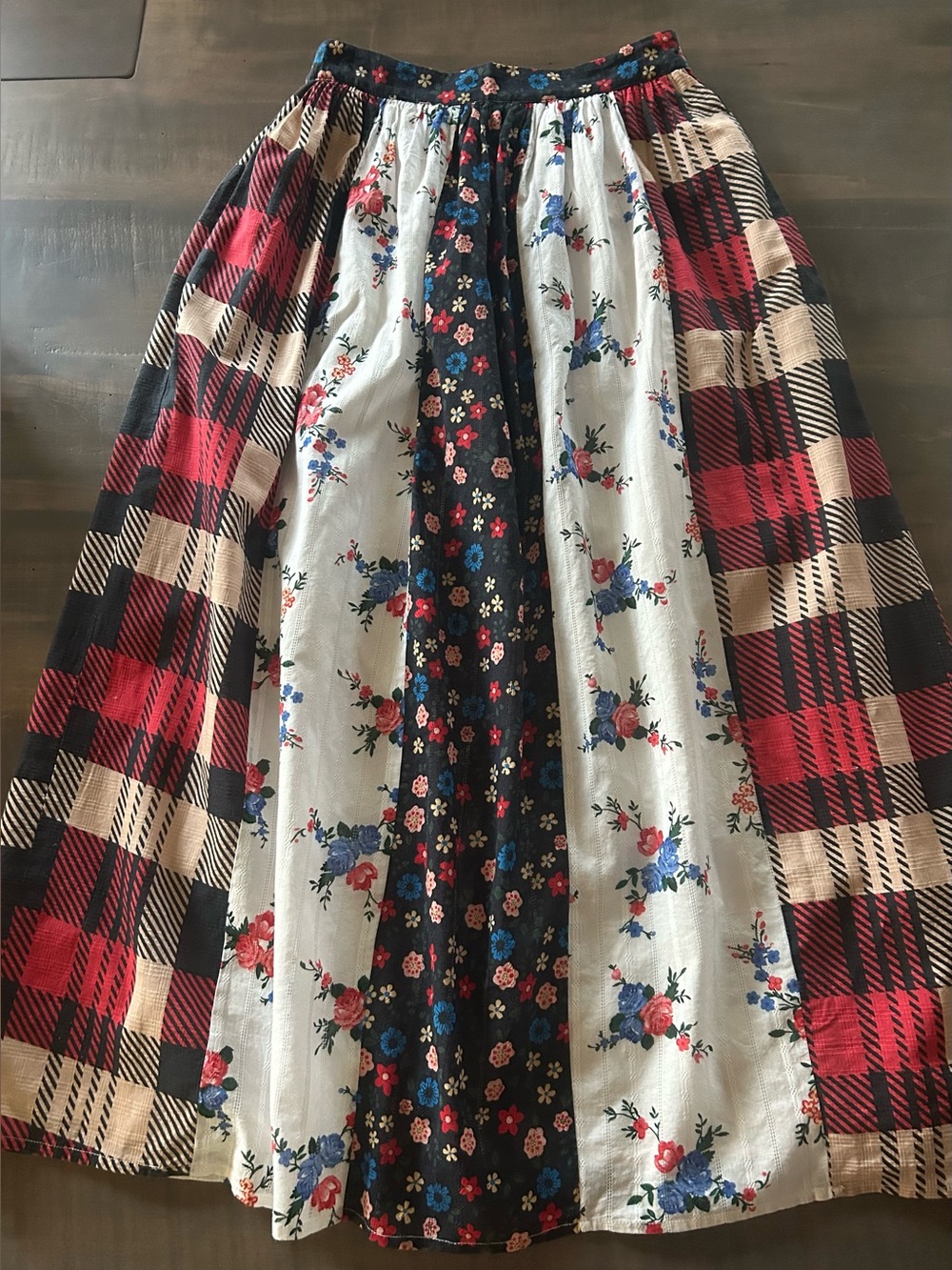 Anthropologie Let Me BeMixed-Print Floral & Plaid Midi Skirt